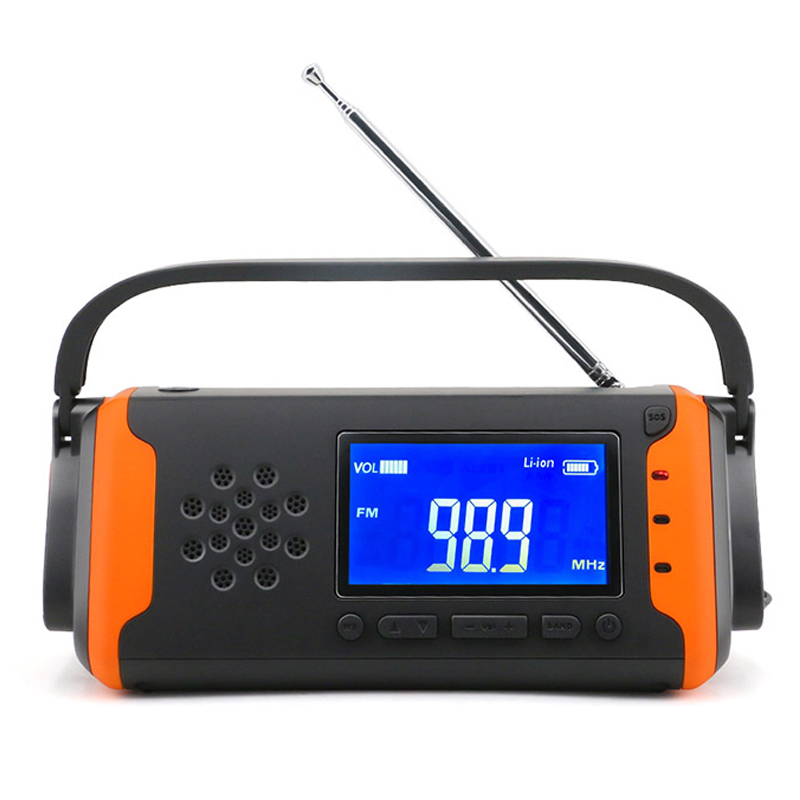 LCD Digital Emergency Weather Radio, Solar Hand Crank AM \/ FM NOAA Radio med LED lommelygte, AUX-in Music Player, 4000 mAh Power Bank til mobiltelefonoplader og SOS Alarm